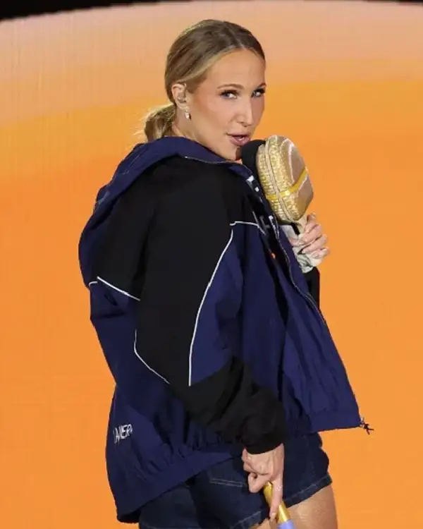 Buy The 83rd Annual Golden Globe Awards 2026 Nikki Glaser Blue and Black Marty Supreme Jacket Sale Site post