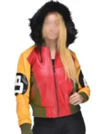Buy Women 8 Ball Fur Hooded Leather Bomber Jacket Sale