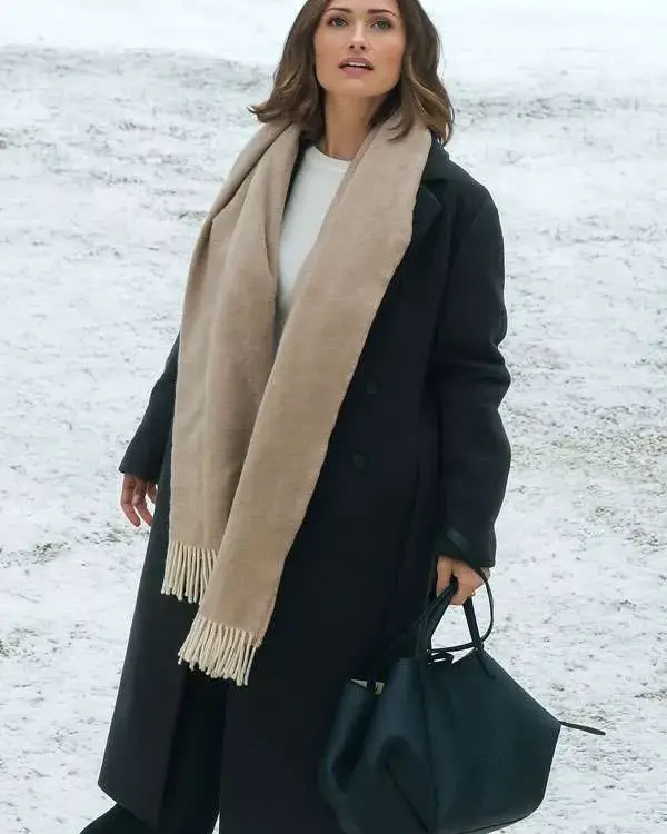 Champagne Problems 2025 Minka Kelly Black Trench Coat