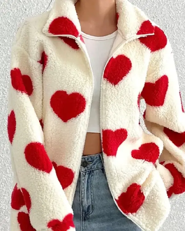 Charm Cozy Heart Love Sherpa Jacket