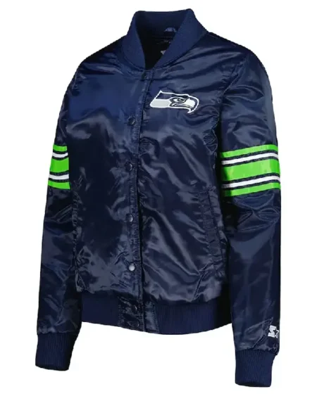 College Navy Seattle Seahawks Line Up Varsity Satin Jacket