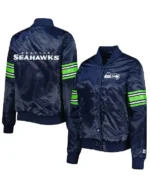 College Navy Seattle Seahawks Line Up Varsity Satin Jacket for Sale
