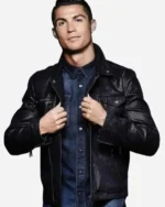 Cristiano Ronaldo Black Leather Jacket sale