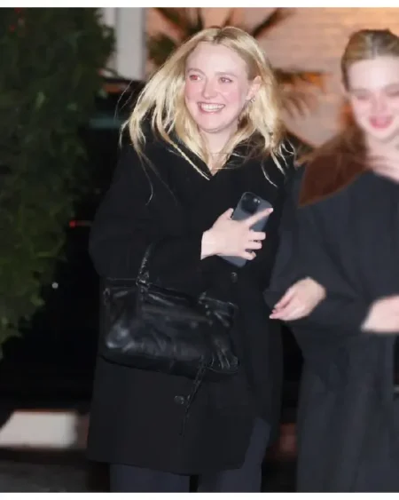 Dakota Fanning LA Black Coat