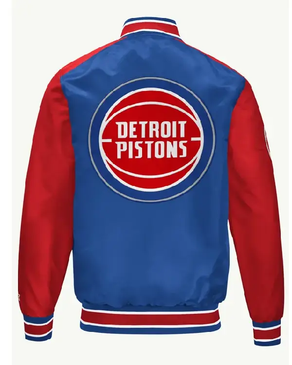 Detroit Pistons Blue and Red Varsity Satin Jacket For Sale