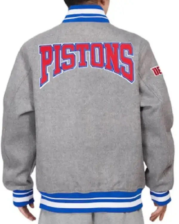Detroit Pistons Crest Emblem Grey Varsity Jacket For Sale