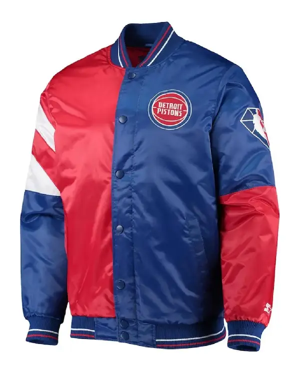 Detroit Pistons Leader Full-Snap Red and Blue Satin Jacket