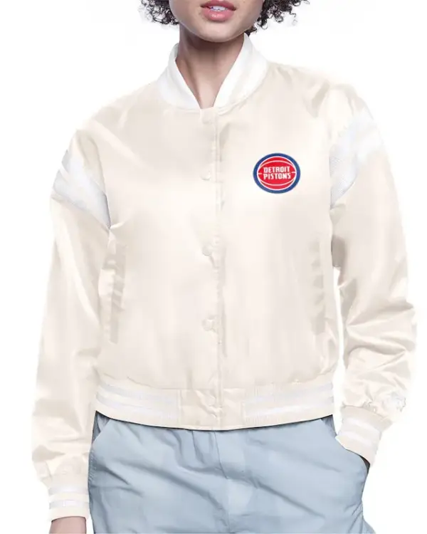 Detroit Pistons Printed Logo Varsity Satin Jacket For Sale