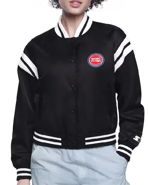 Detroit Pistons Printed Logo Varsity Satin Jacket