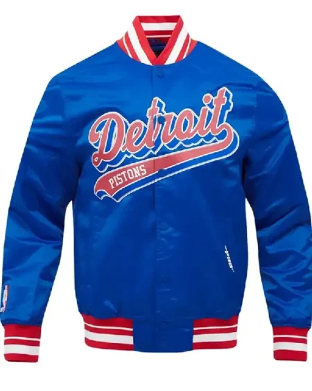 Detroit Pistons Script Tail Blue Satin Jacket