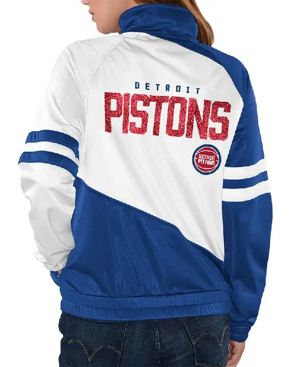 Detroit Pistons Track Blue and White Jacket For Sale
