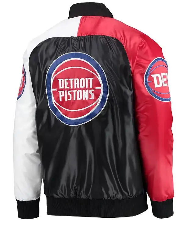 Detroit Pistons Tricolor Remix Varsity Satin Jacket For Sale