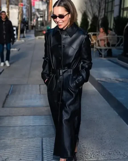 Emilia Clarke New York City 2026 Structured Collar, Belted Waist & Western Yoke Detailing