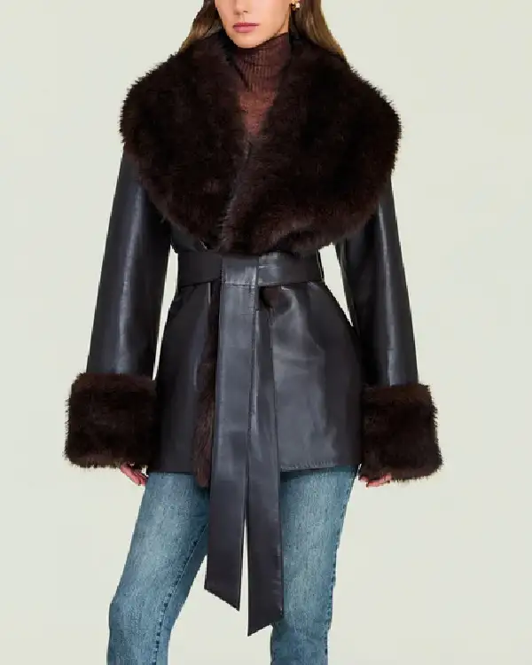 Erin Andrews Real Leather Trim Fur Jacket