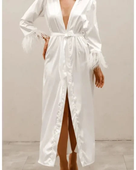 Feather Sleeve Bridal Robe - Long