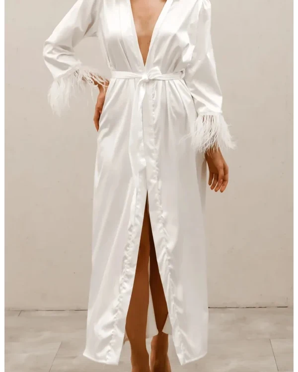 Feather Sleeve Bridal Robe - Long