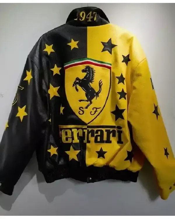 Ferrari Motorcycle Bomber Yellow and Black Jacket For Sale