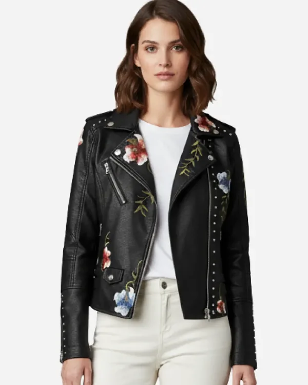 Floral Black Leather Jacket