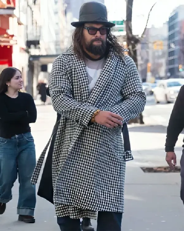 Jason Momoa NYC 2025 Houndstooth Coat
