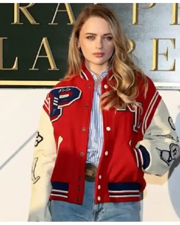 Joey King Fashion Week Red Varsity Jacket For Sale
