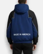 Joni Mitchell Marty Supreme White Piping and Star Navy Blue and Black Hooded Windbreaker Jacket