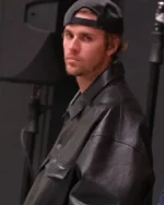 Justin Bieber F1 Las Vegas Grand Prix Oversized Black Leather Jacket