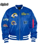 LA Rams Bomber MA-1 Royal Satin Jacket For Sale