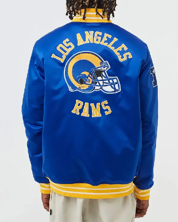 LA Rams Heavyweight Blue Satin Jacket For Sale