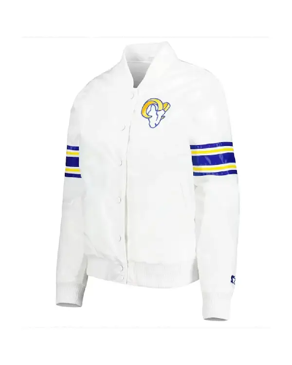 LA Rams Line Up White Varsity Satin Jacket