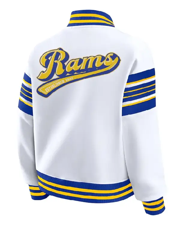 LA Rams Snap Front White Fleece Jacket For Sale
