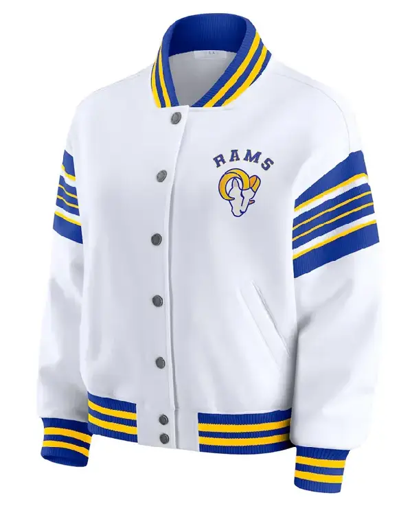 LA Rams Snap Front White Fleece Jacket