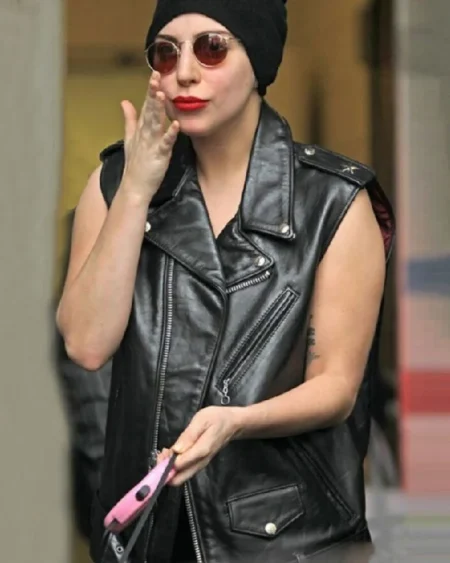 Lady Gaga Black Leather Vest