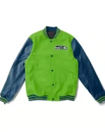 Letterman Seattle Seahawks Light Green and Blue Jacket