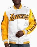 Los Angeles Lakers White Yellow Satin Varsity Jacket