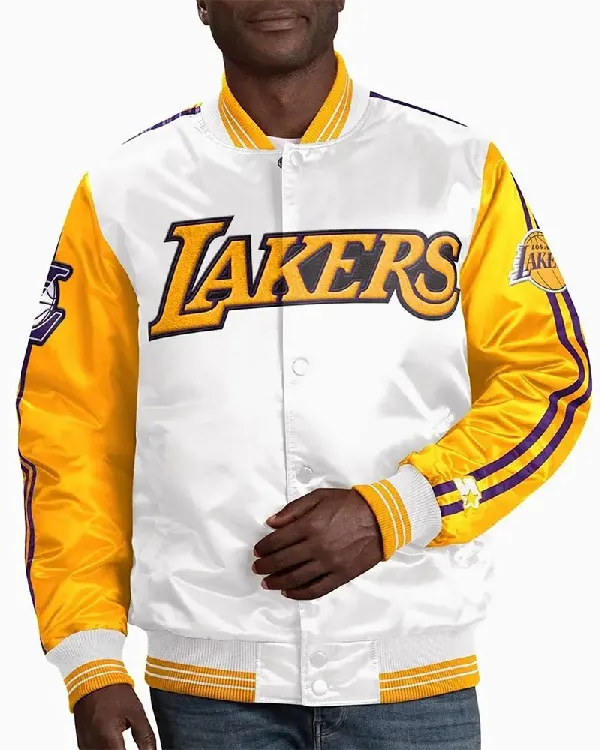 Los Angeles Lakers White Yellow Satin Varsity Jacket