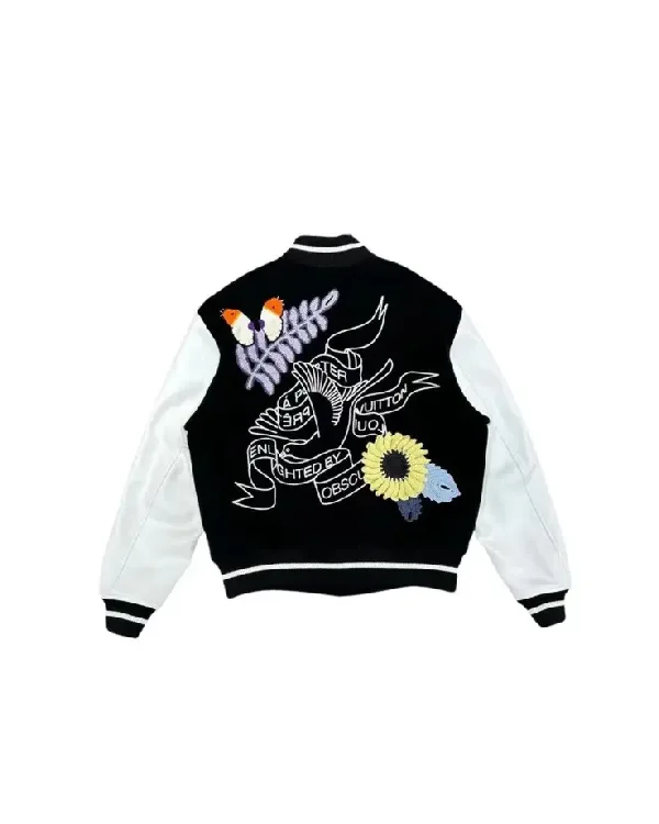 Louis Vuitton Crochet Flowers Black Varsity Jacket For Men and Women