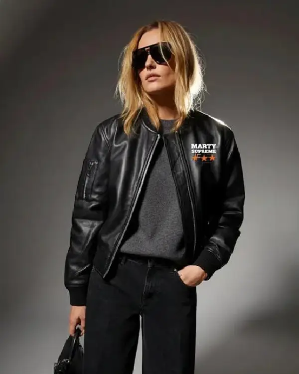 Marty Supreme Black Bomber Leather Jacket Marty Supreme Black Bomber Leather Jacket