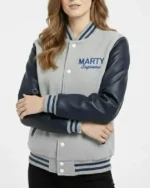 Marty Supreme Gray and Navy Blue Varsity Jacket