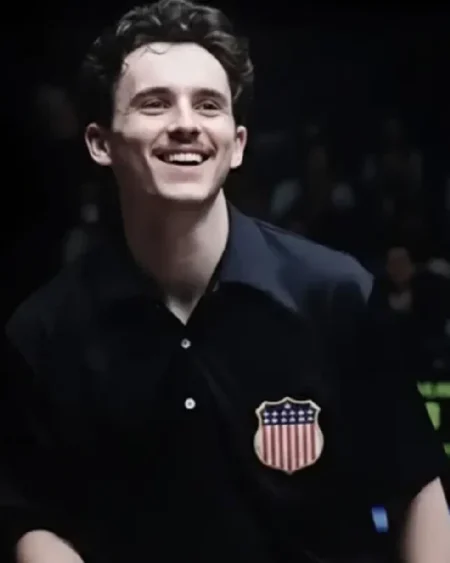 Marty Supreme Timothee Chalamet U.S. National Team Shield Patch Black Polo Shirt