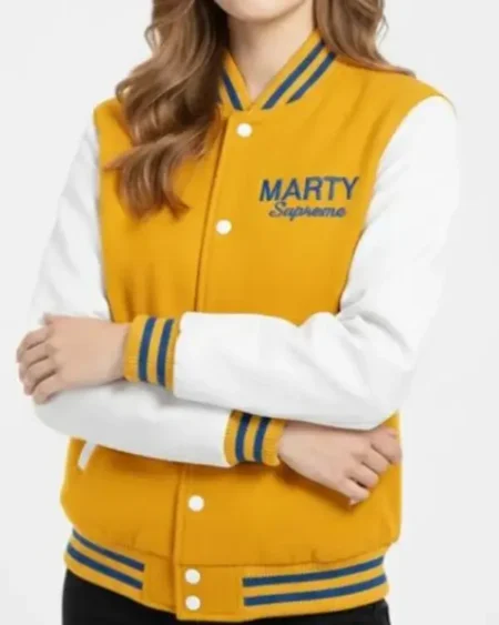 Marty Supreme Yellow & White Varsity Jacket