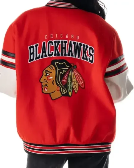 NHL Chicago Blackhawks Drop Shoulder Red Varsity Jacket