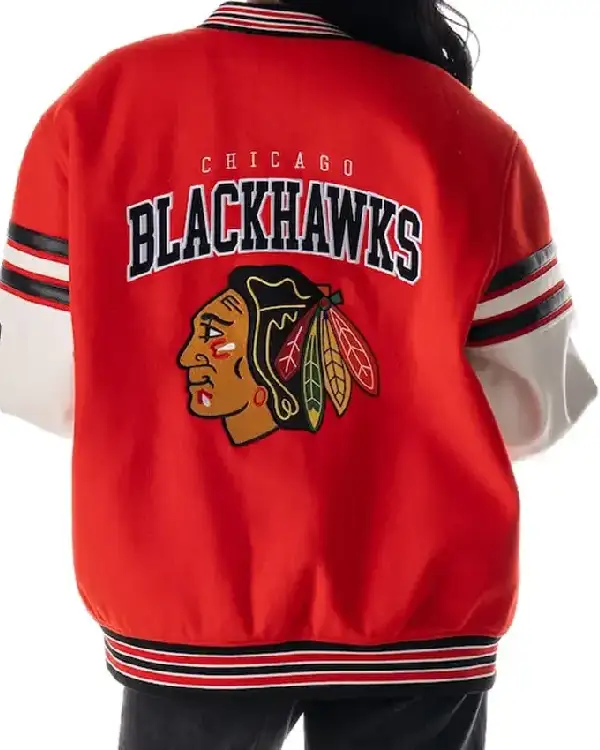 NHL Chicago Blackhawks Drop Shoulder Red Varsity Jacket