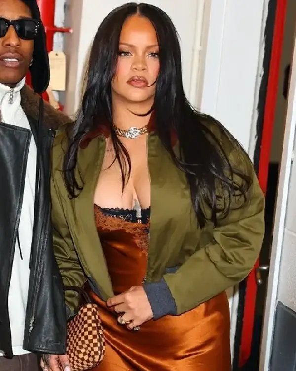 NYC Don’t Be Dumb Event Rihanna Green Cropped Bomber Jacket