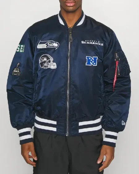 Navy Blue Seattle Seahawks Bomber MA-1 Jacket