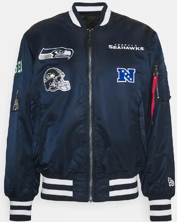 Navy Blue Seattle Seahawks Bomber MA-1 Jacket for sale