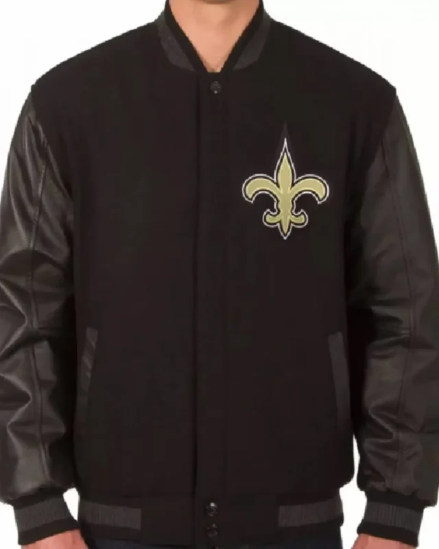 New Orleans Saints Black Wool_Leather Jacket