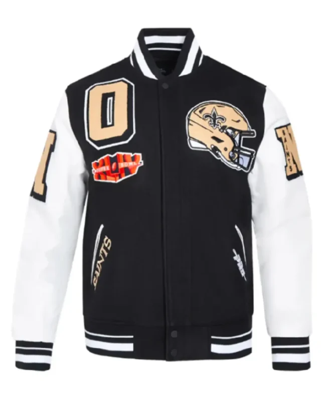 New Orleans Saints Mashup Rib Varsity Wool_Leather Jacket