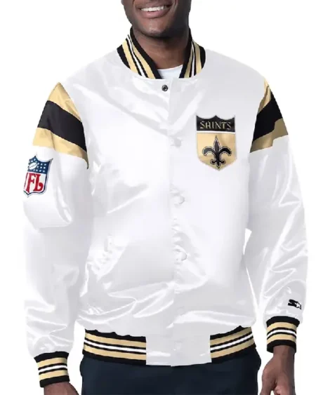 New Orleans Saints Midweight White Satin Jacket