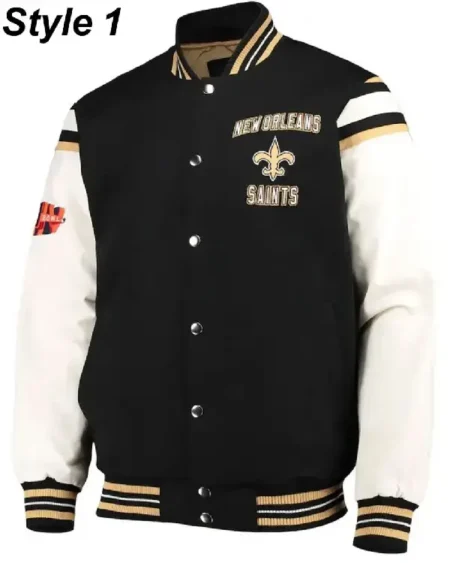 New Orleans Saints Victory Formation Commemorative Varsity Black and White Jacket