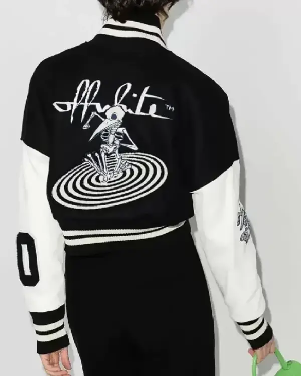 Off White Cropped Black and White Varsity Jacket sale